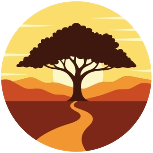 Recovery Trail emblem: a tree silhouetted against a golden sunset, with a winding trail leading through rust and orange hills